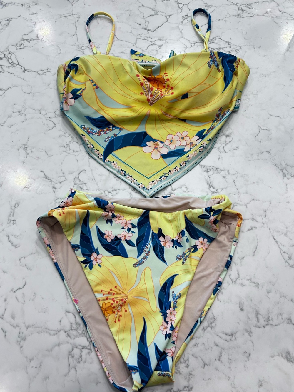 Farm Rio X Anthropologie Floral Print Bandana Bikini Top & High Leg Bottom Set S